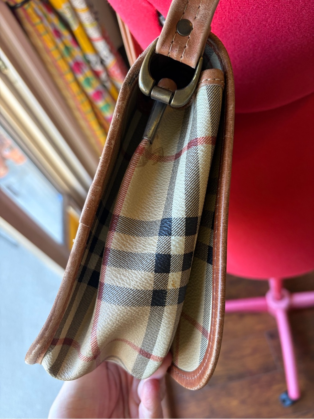 Burberry Vintage Classic Plaid Crossbody with Tan Leather Trim - Picture 8 of 16